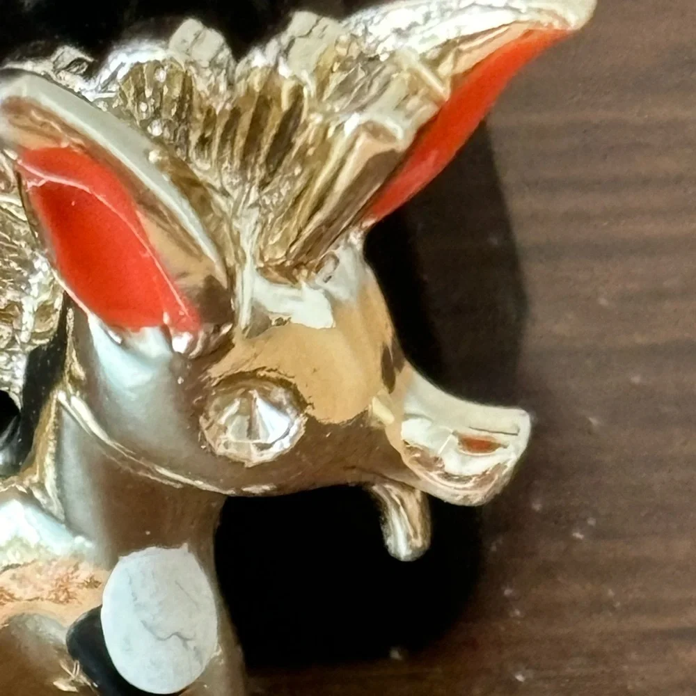Silly donkey brooch pin/pink ears and tail/ gold tone/ pin closure works well